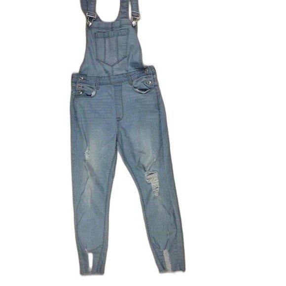 Forever 21 Size 27 Womens Overalls Denim Jean Light Wash Skinny Distress Stretch - Picture 1 of 4